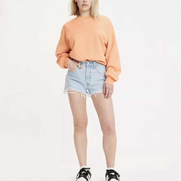 Levis 501 High Rise Denim Shorts Distressed Button Fly Light Wash Womens Size 30 - Picture 11 of 13